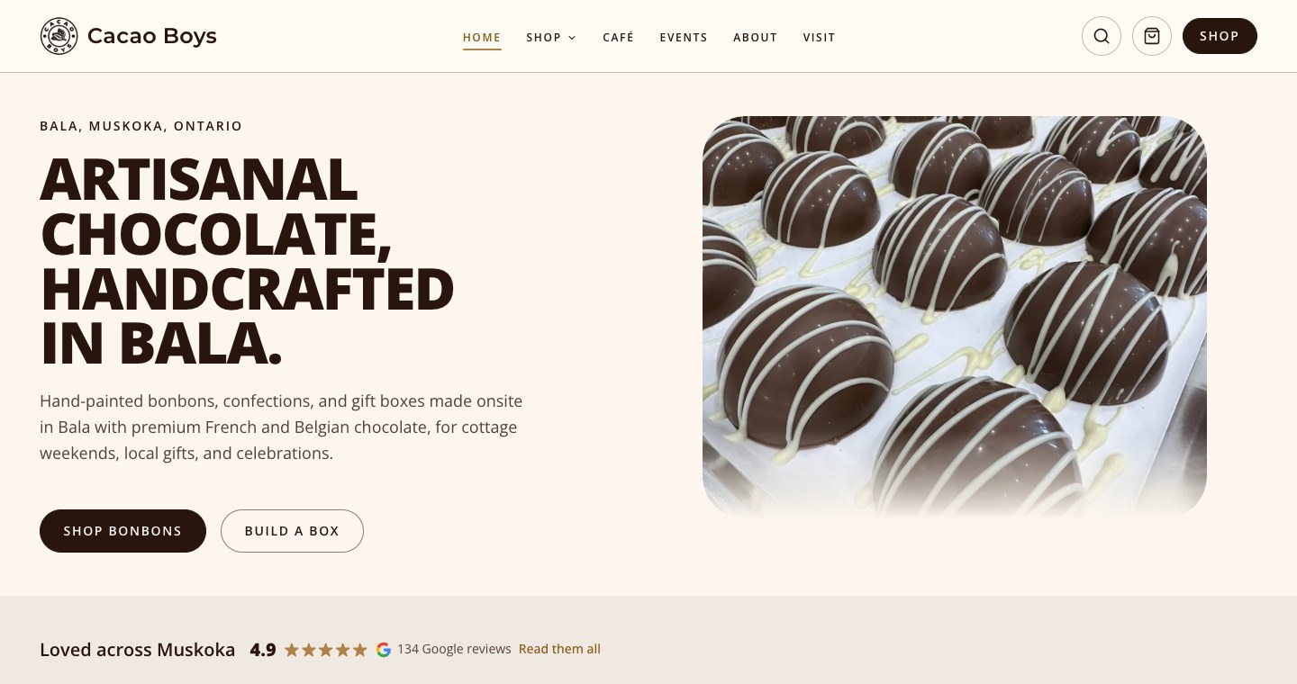 The rebuilt Cacao Boys homepage