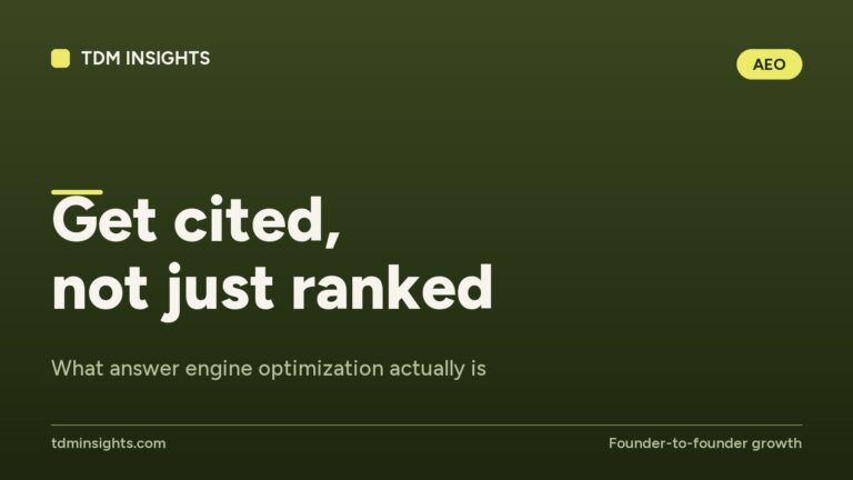 TDM Insights logo with tagline 'Get cited, not just ranked' for SEO.