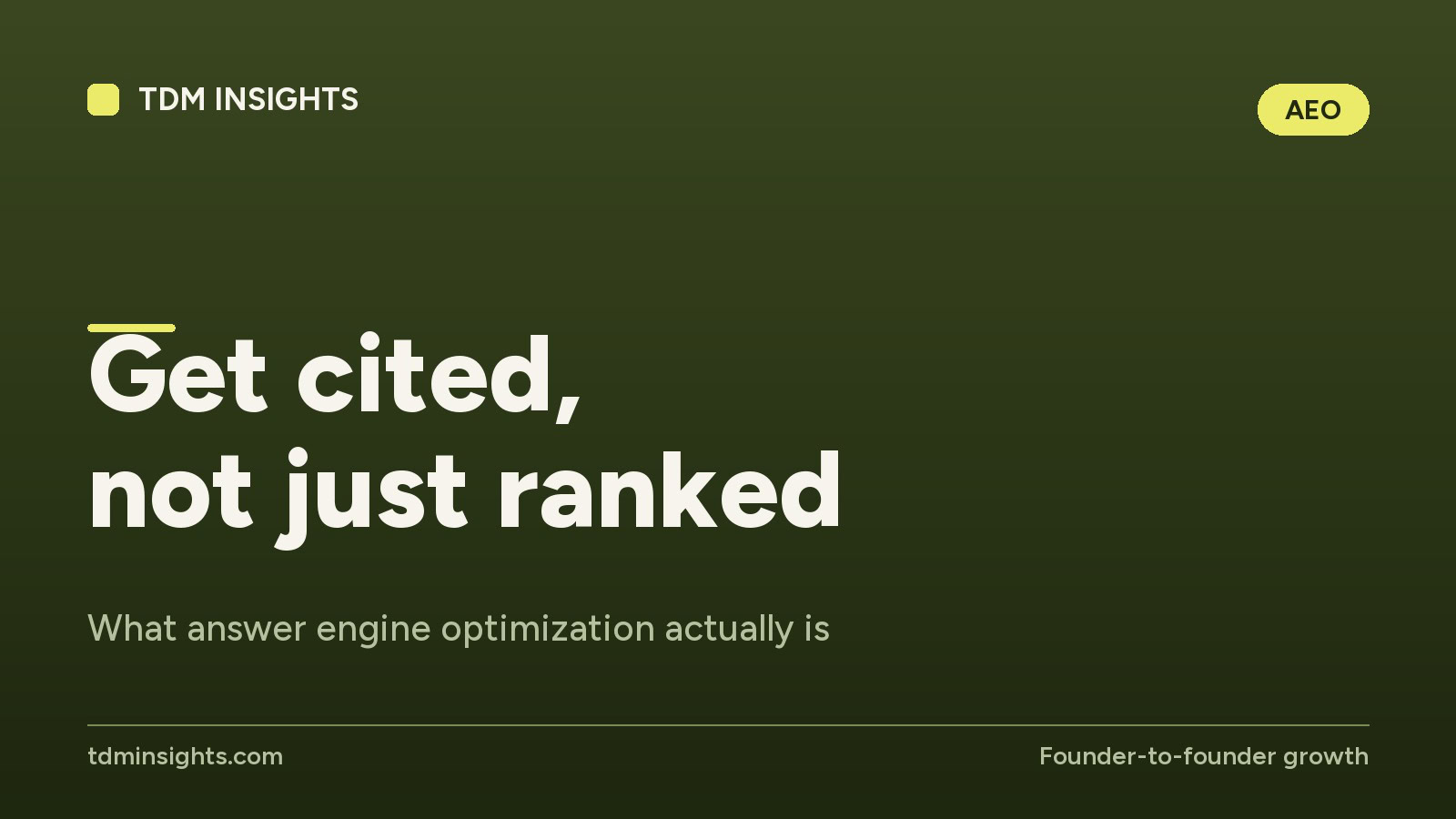 TDM Insights logo with tagline 'Get cited, not just ranked' for SEO.