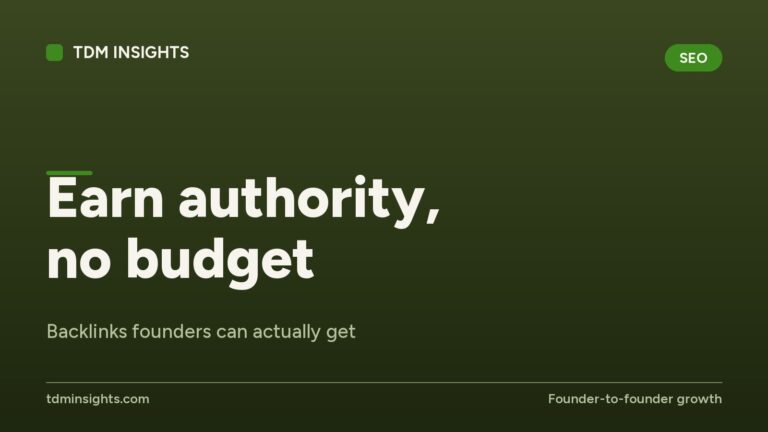 TDM Insights logo with the slogan 'Earn authority, no budget'.