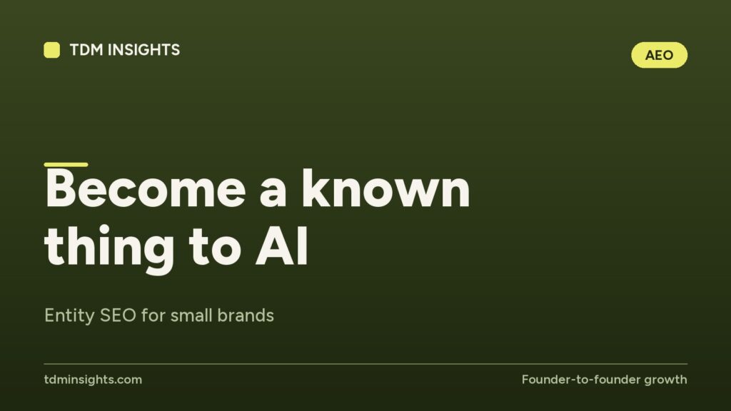 TDM Insights logo with the message 'Become a known thing to AI' for SEO.