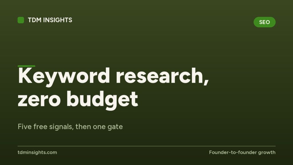 Green digital marketing banner with SEO and keyword research text.