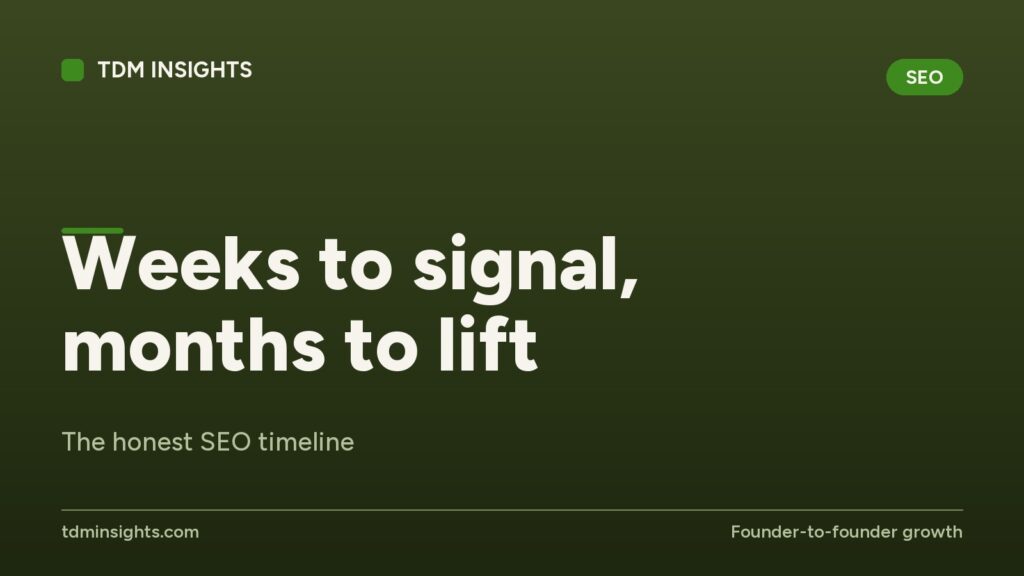Weeks to signal, months to lift. The honest SEO timeline.