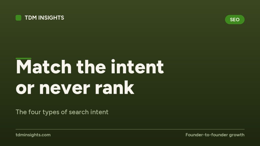 Search intent types infographic for SEO and ranking strategies.