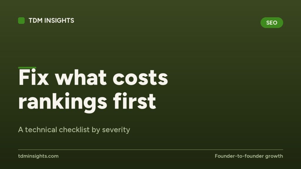 Fix what costs rankings first. A technical checklist by severity.