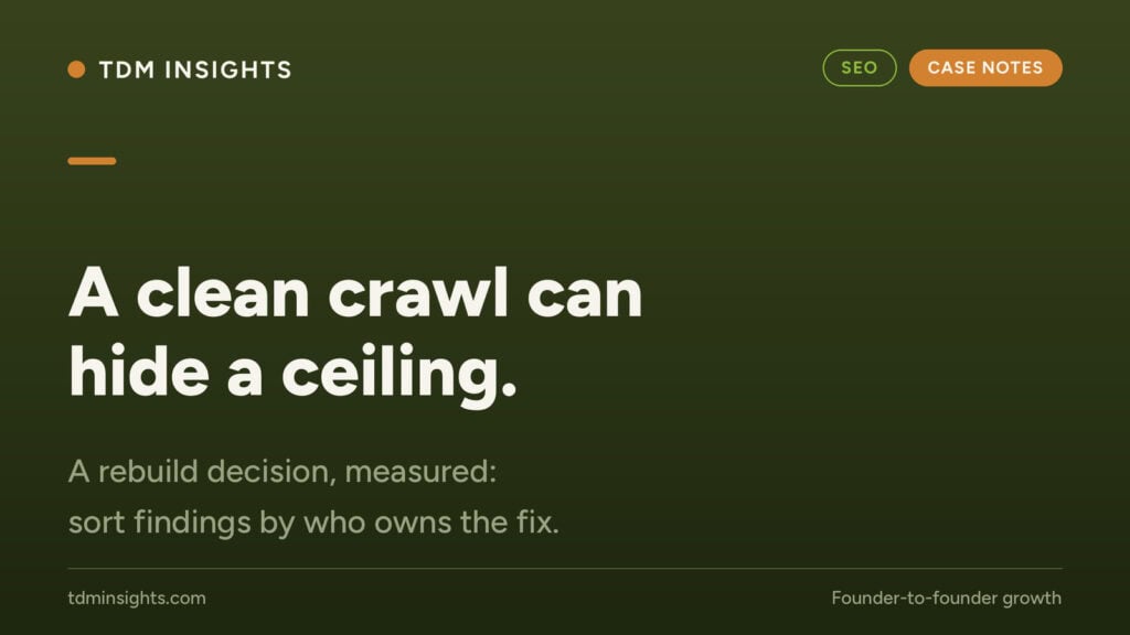 Website screenshot showing TDM Insights article on crawl optimization and SEO strategies.