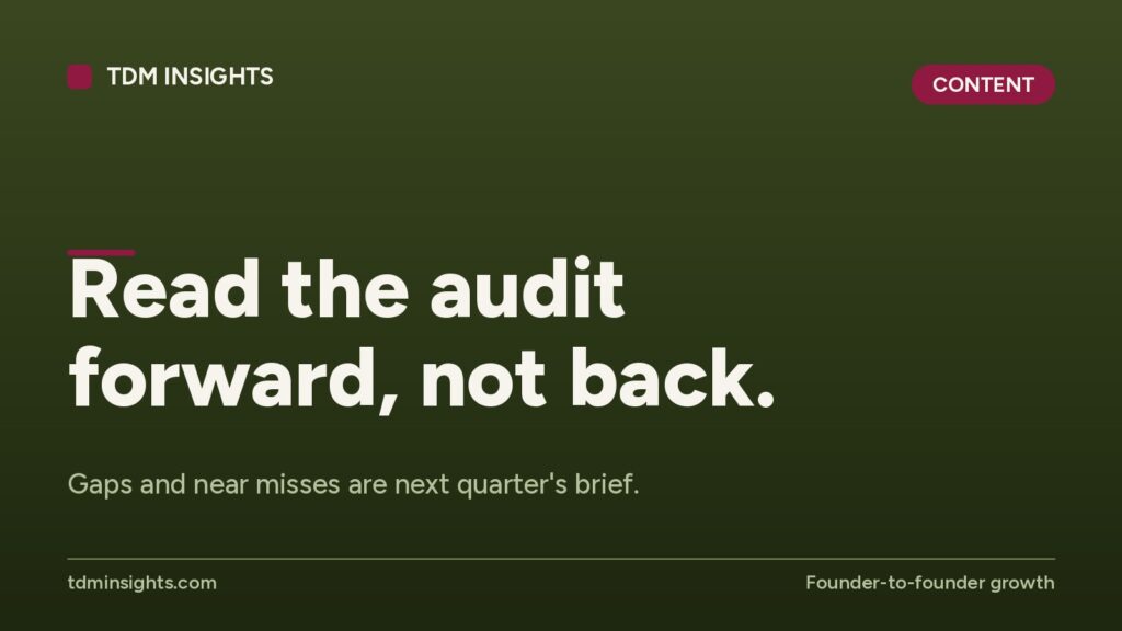 TDM Insights website homepage with audit forward message and growth focus.
