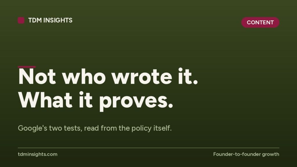 TDM Insights logo with policy analysis text and Google tests.