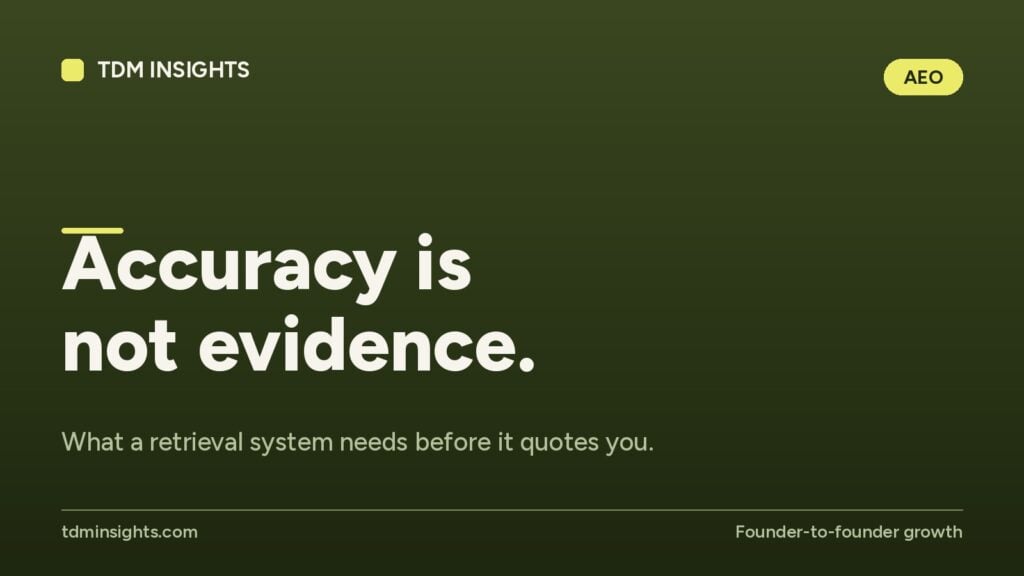 TDM Insights graphic emphasizing that accuracy is not evidence in data retrieval.