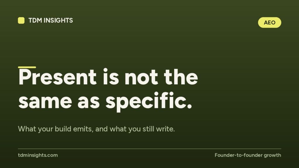 TDM Insights logo with the phrase 'Present is not the same as specific'.