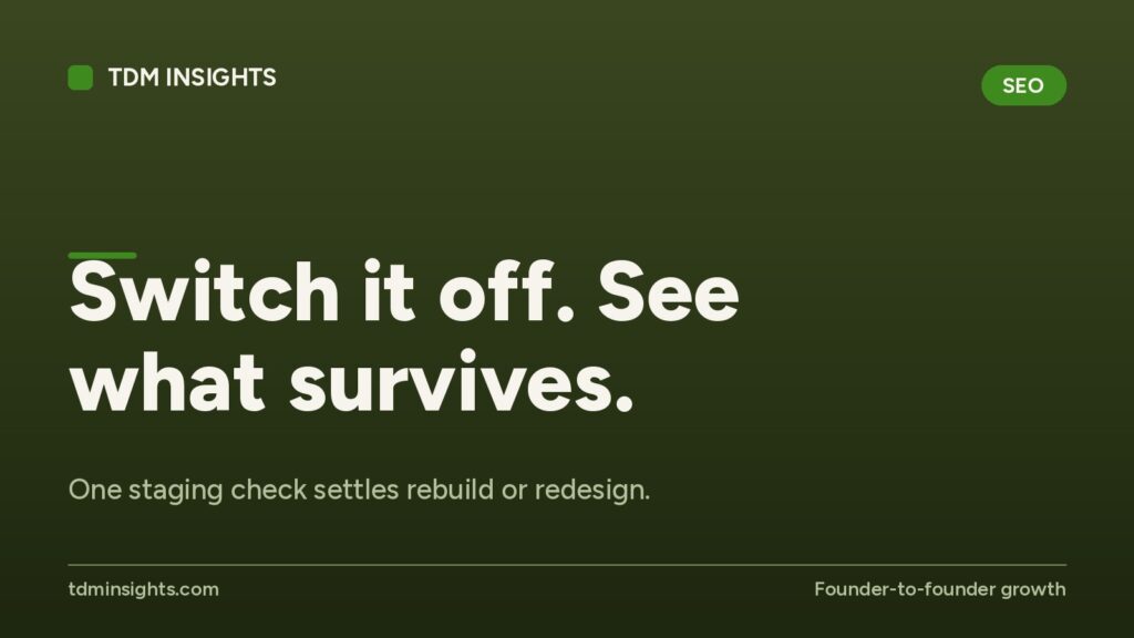 TDM Insights logo with the tagline 'Switch it off. See what survives.'.