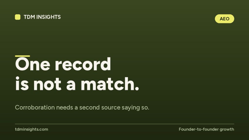 TDM Insights logo with the phrase 'One record is not a match' for SEO.