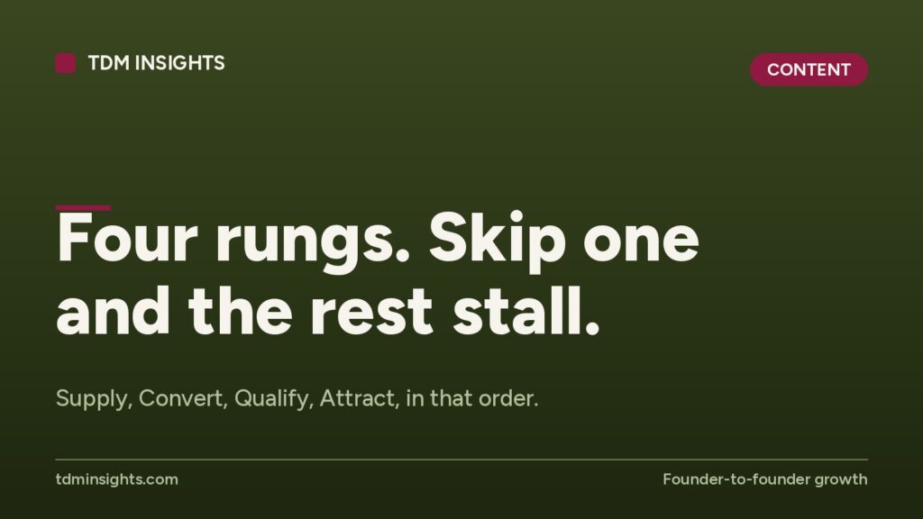 Business growth strategy with four steps: supply, convert, qualify, attract.